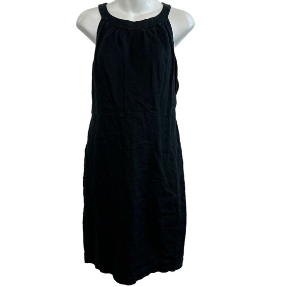 ANN TAYLOR LOFT Black 100% Linen Sleeveless Mini Length Lined High Neck Dress 6 - Picture 1 of 16